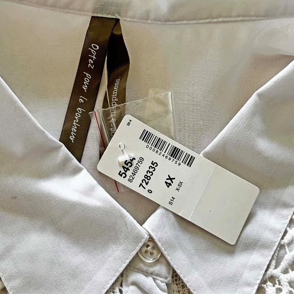 NEW PHOTOS! BLOUSE, CROCHET FRONT, WHITE, SIZE 4X, LONG SLEEVE, BUTTON CUFFS, - Picture 9 of 11